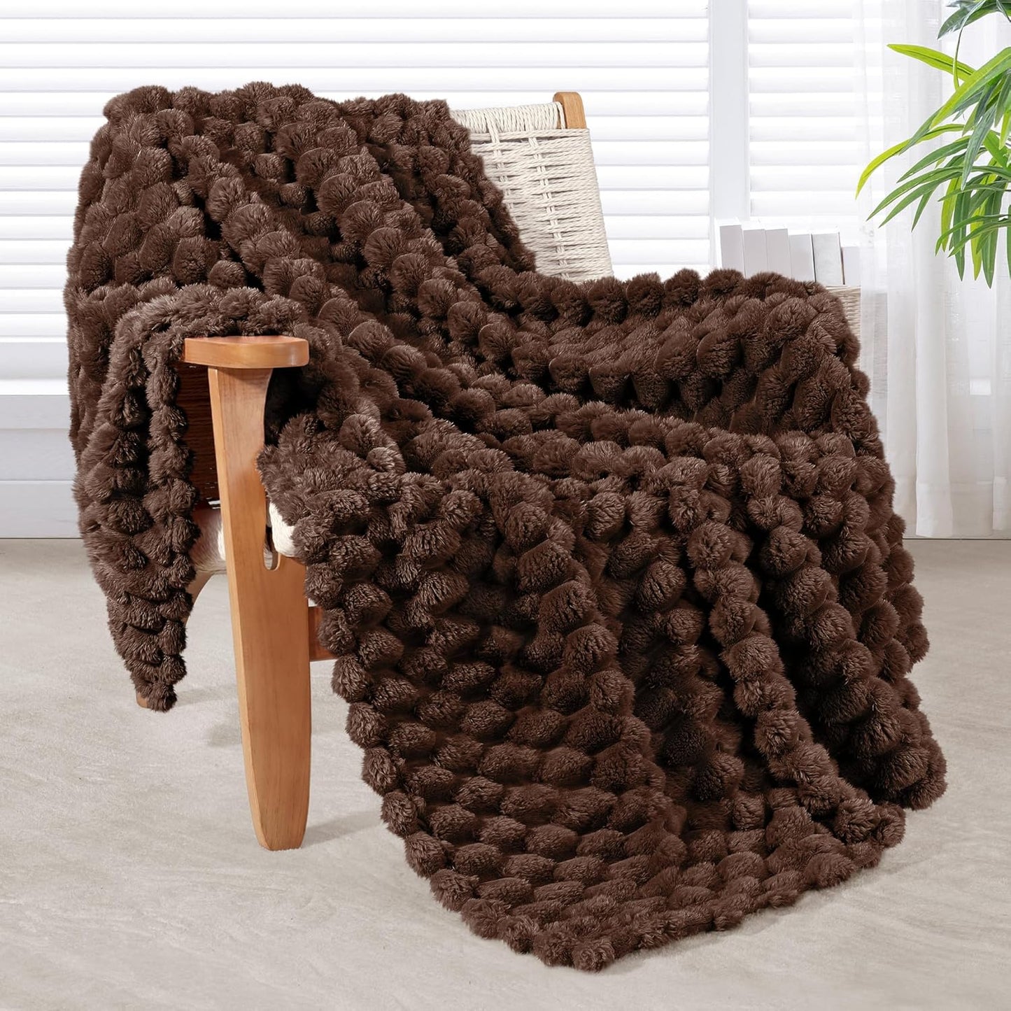 Whale Flotilla Throw Blanket for Couch with Jacquard Pattern, Fuzzy Soft Cozy Exquisite Blankets for All Season, Warm and Fluffy, 50x60 Inch, Camel