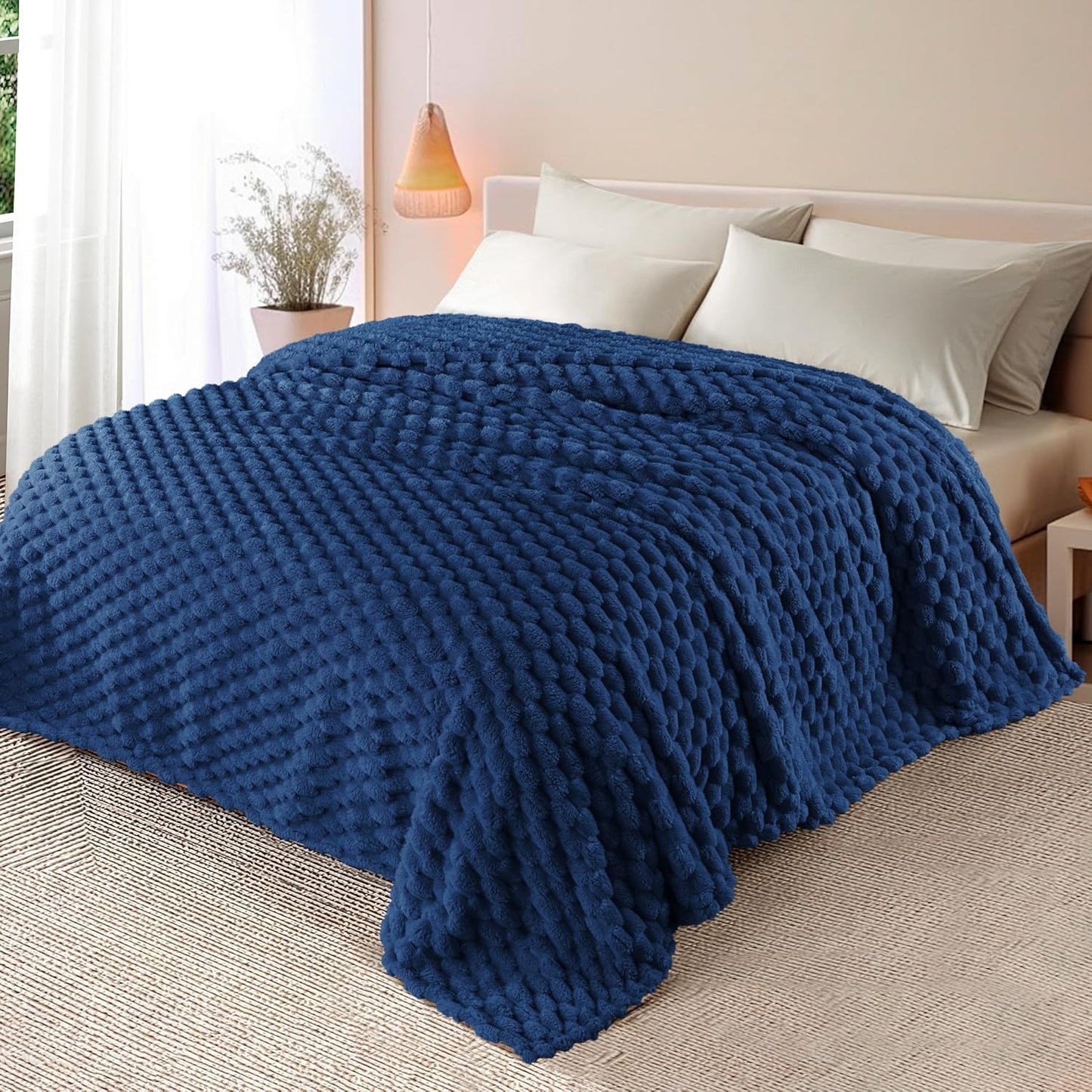 Whale Flotilla Throw Blanket for Couch with Jacquard Pattern, Fuzzy Soft Cozy Exquisite Blankets for All Season, Warm and Fluffy, 50x60 Inch, Camel