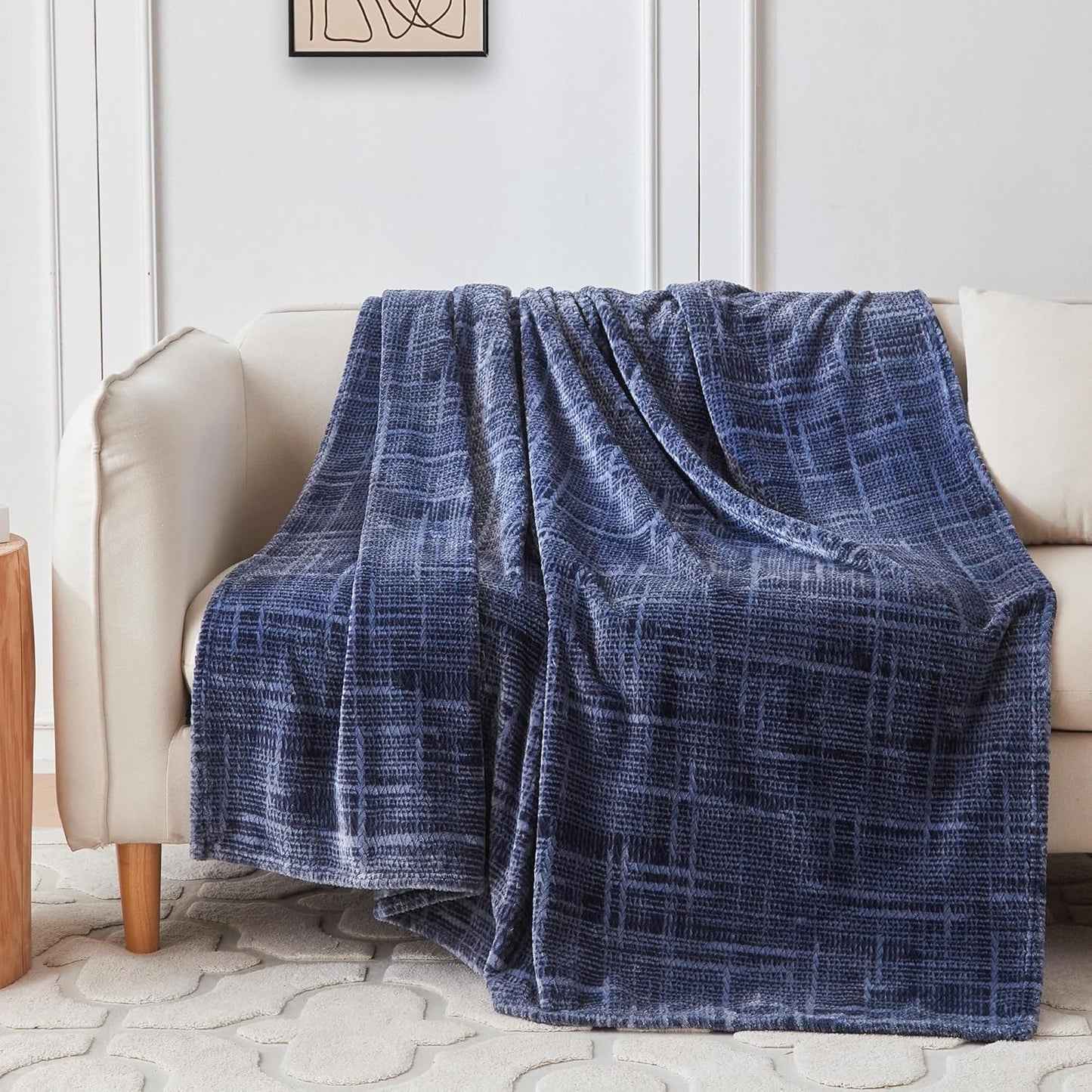 COOVA Fleece Throw Blanket for Couch, Super Soft and Cozy 3D Jacquard Warm Blankets, Lightweight and Fuzzy Throw for Bed, Sofa, Chair, Giftable (Navy Blue, 50"x60")