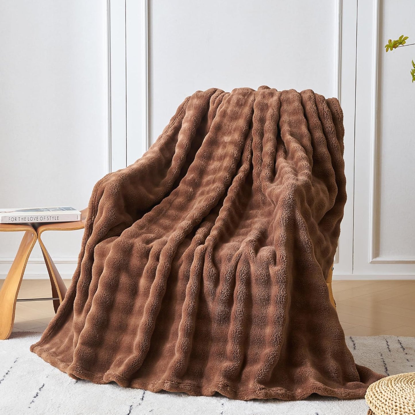 COOVA Fleece Throw Blanket for Couch, Super Soft and Cozy 3D Jacquard Warm Blankets, Lightweight and Fuzzy Throw for Bed, Sofa, Chair, Giftable (Navy Blue, 50"x60")
