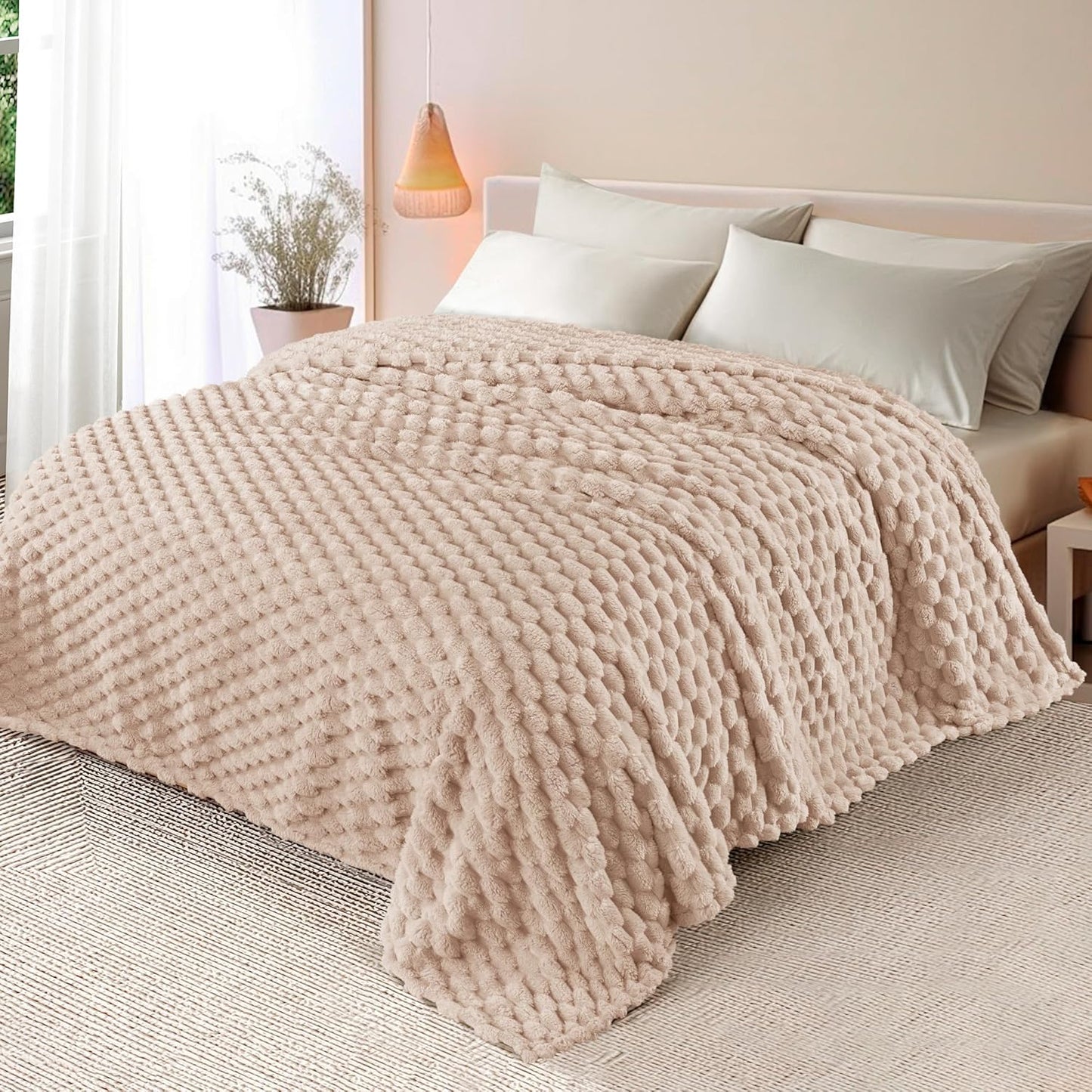 Whale Flotilla Throw Blanket for Couch with Jacquard Pattern, Fuzzy Soft Cozy Exquisite Blankets for All Season, Warm and Fluffy, 50x60 Inch, Camel
