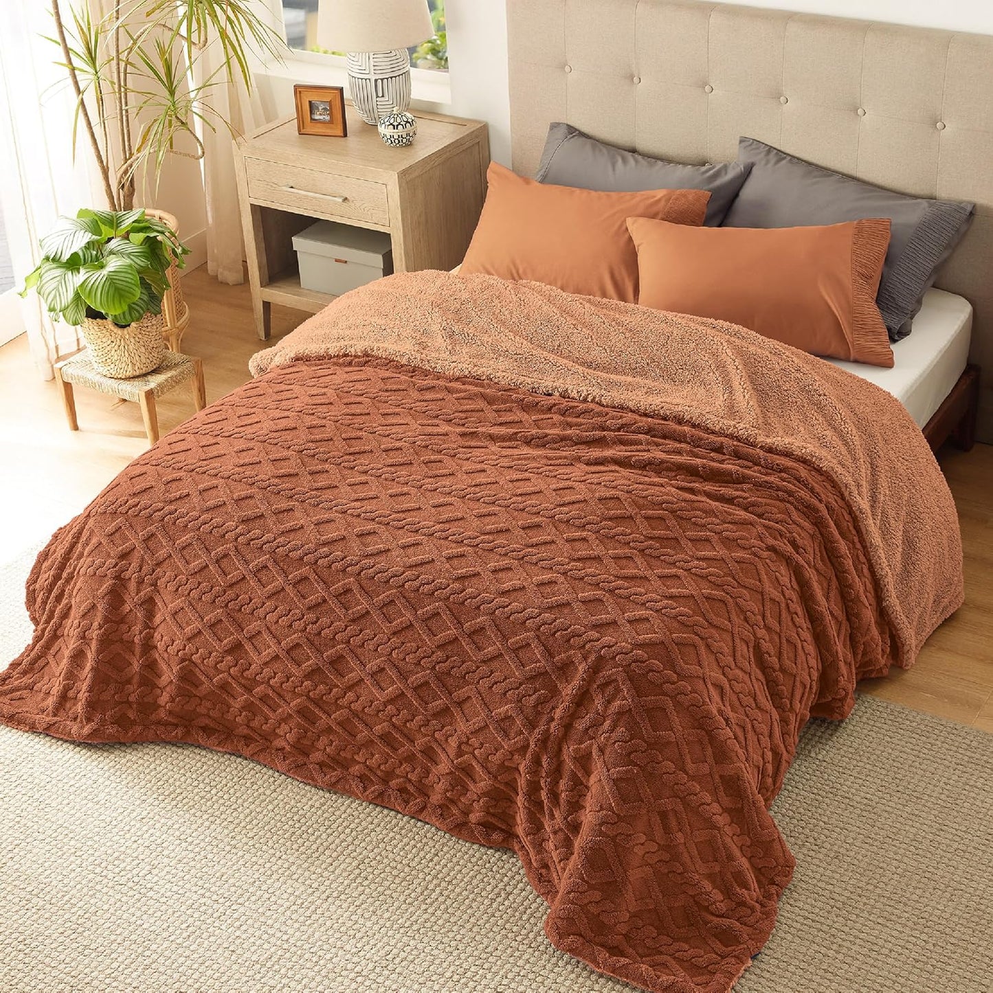 Bedsure Sherpa Fleece Throw Blanket for Couch - Soft Fluffy & Cozy Cable Jacquard Tufted Throw Blankets for Women Gift, Thick Warm Blanket for Winter and All Seasons, Grey, 50x60 Inches
