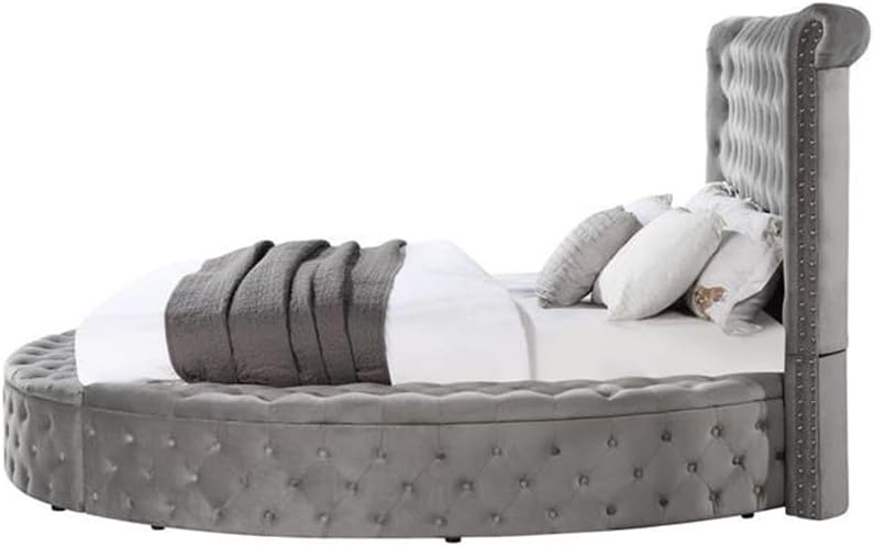 Acme Gaiva Eastern King Bed with Storage in Gray Velvet