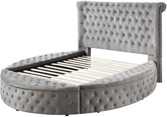 Acme Gaiva Eastern King Bed with Storage in Gray Velvet