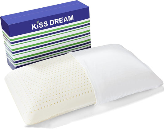 Talalay Latex Pillow, Soft Natural Latex Foam Pillow for Sleeping, Bed Pillow for Back, Side and Stomach Sleeperswith Removable Cotton Cover, Helps Relieve Shoulder and Neck Pain (Queen (Soft))