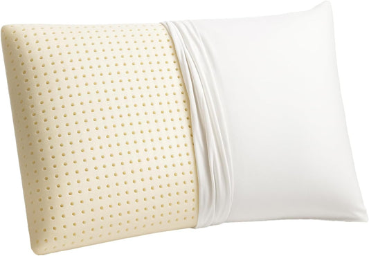 OrganicTextiles Talalay Latex Pillow with Organic Cotton Cover (Standard Size, Soft), GOTS Certified, Bed Pillow for Sleeping, Neck Pain Relief Help, Head Support, for Side Back Stomach Sleeper