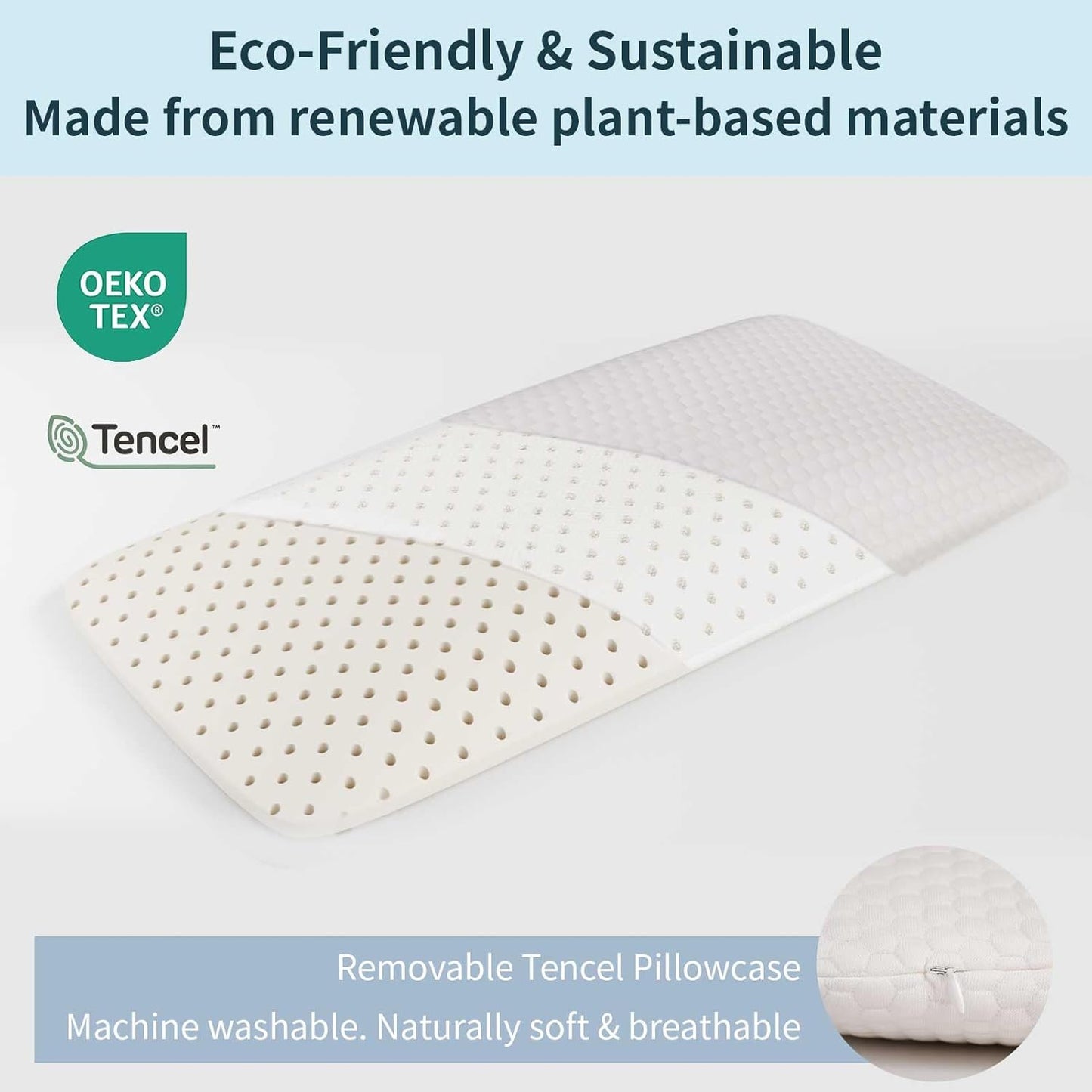 Talatex Talalay Ultra Slim 100% Natural Premium Latex Pillow, Ultra Thin Flat Pillow for Stomach and Back Sleepers Helps Cervical Neck Alignment and Deeper Sleep, No Memory Foam Chemicals（2.7" H）