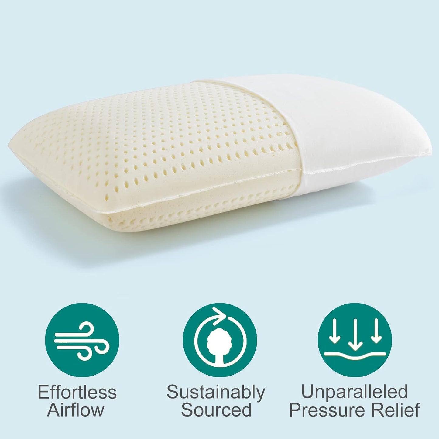 Talalay Latex Pillow, Soft Natural Latex Foam Pillow for Sleeping, Bed Pillow for Back, Side and Stomach Sleeperswith Removable Cotton Cover, Helps Relieve Shoulder and Neck Pain (Queen (Soft))