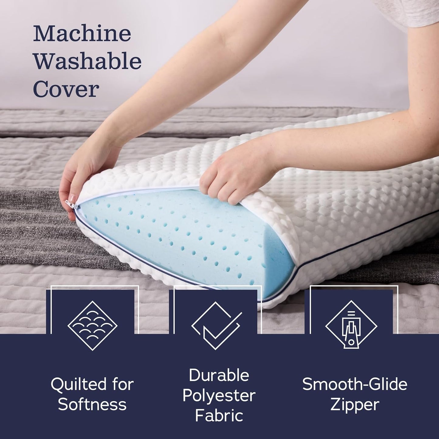 WEEKENDER Gel King Size-1-Pack-Medium Plush Feel-Neck and Shoulder Support-Side, Stomach, and Back Sleepers-Home, Hotel, & Hospital Essentials-CertiPur Certified Memory Foam Pillow, Blue
