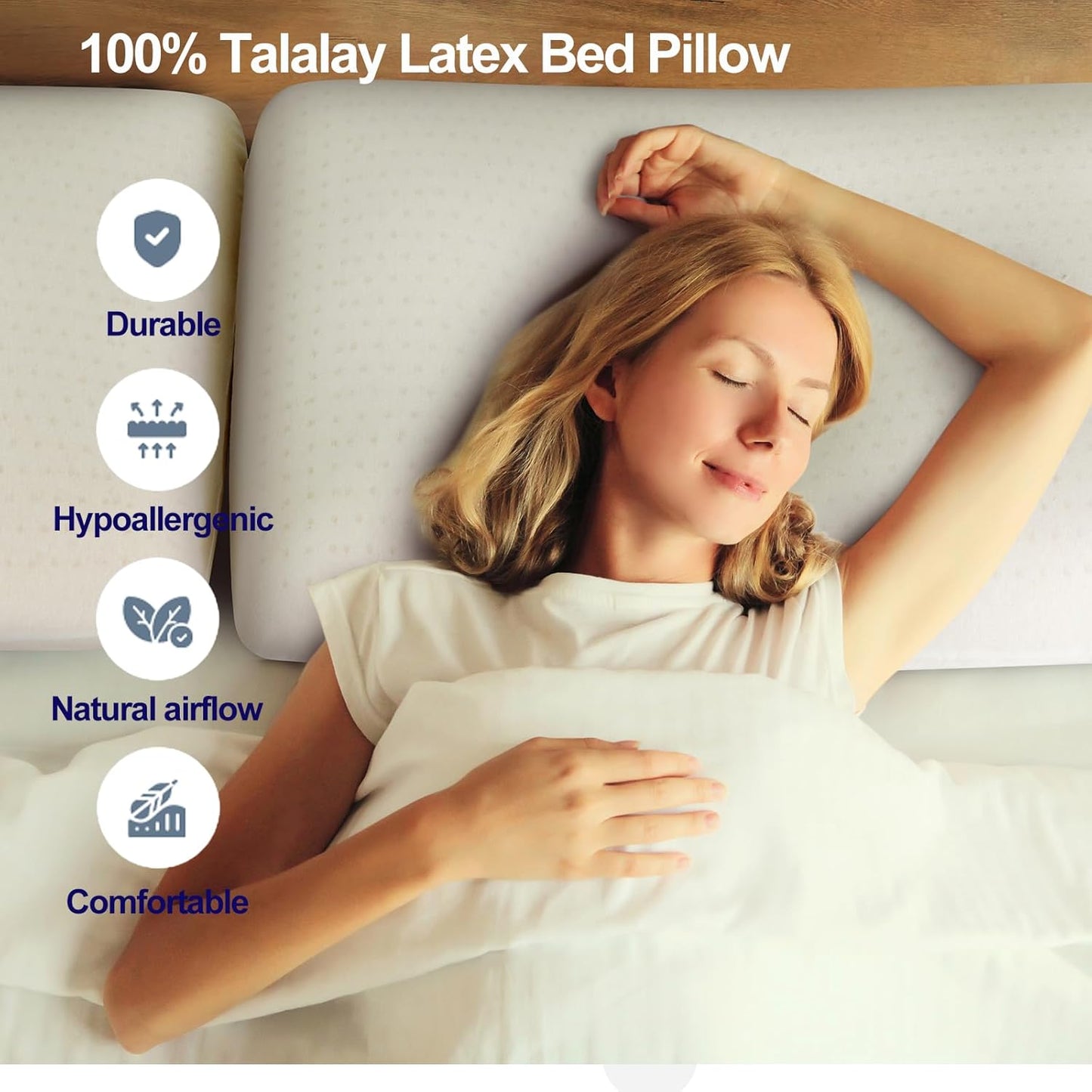 Latex Pillow, 100% Natural Talalay Latex Pillow with Removable Breathable Cotton Cover, Luxurious Standard Size Soft Bed Pillow for Side Back and Stomach Sleepers, Help Release Neck Pressure