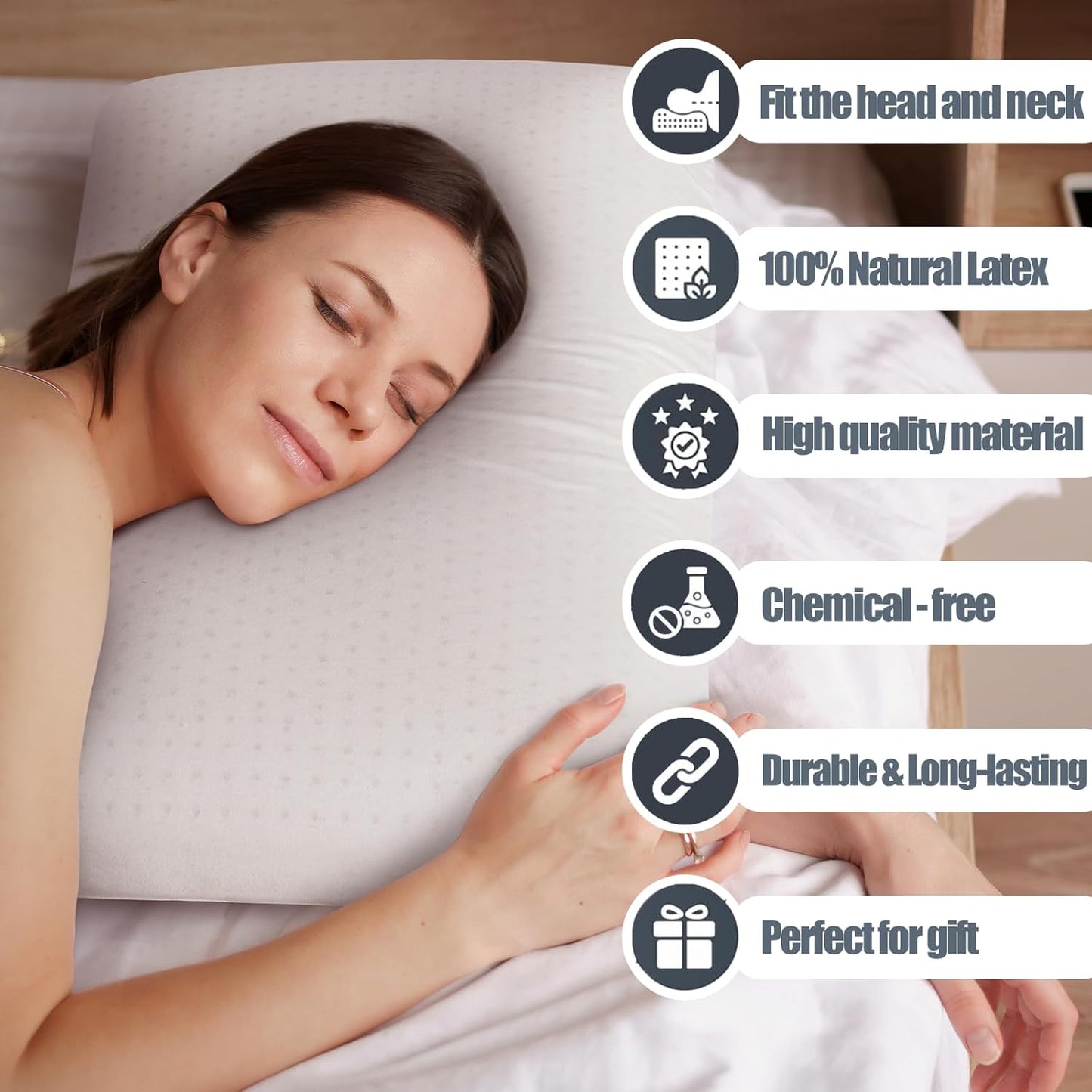 Talalay 100% Natural Premium Latex Pillow,Bed Pillow for Sleeping with Removable Cotton Cover, Helps Relieve Pressure, Breathable, Pressure Relief, Durable, Best Gift (Standard (Medium))