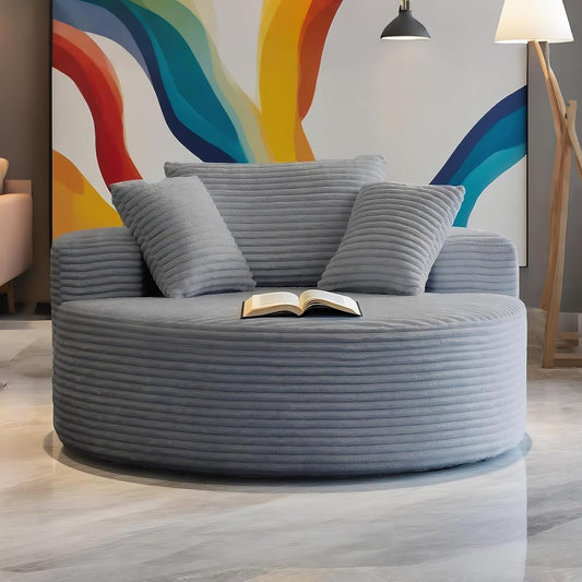 55" Oveiized Round Chair Louge Chaise Indoor,Corduroy Boneles Round Chair Sleeper Sofa Couch Bed,Flufy Modern Sleeper Boneless Couch for Reading,No Asembly Requied(Gray)