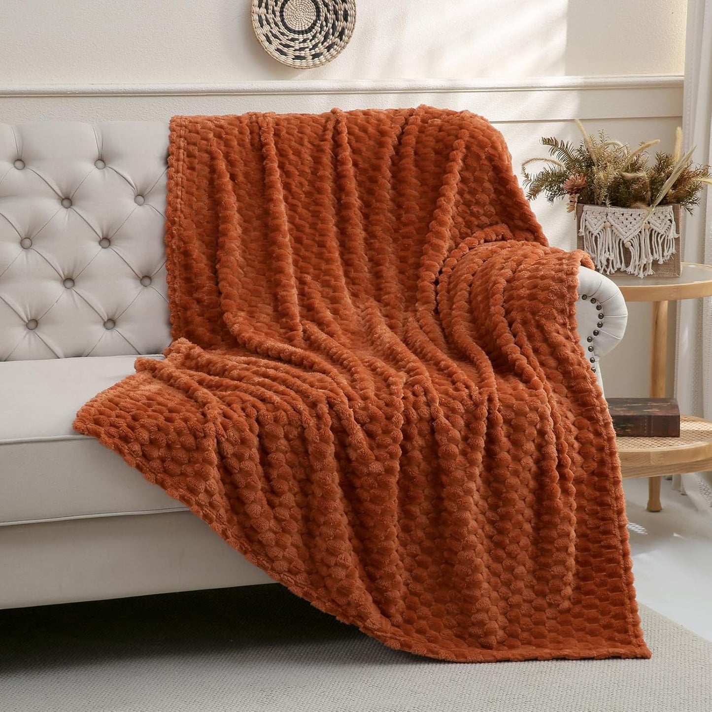 Puncuntex Hot Pink Throw Blanket 50"×60" inches Gifts for Mom Fuzzy 3D Jacquard Decorative Flannel Fleece Super Soft Plush Cozy Blanket for Couch Sofa Chair Lightweight