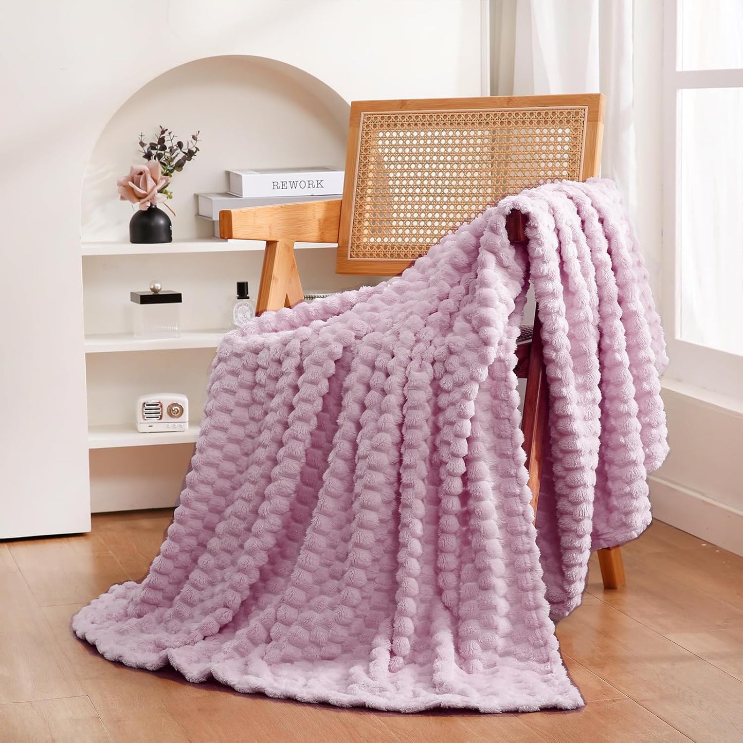Puncuntex Hot Pink Throw Blanket 50"×60" inches Gifts for Mom Fuzzy 3D Jacquard Decorative Flannel Fleece Super Soft Plush Cozy Blanket for Couch Sofa Chair Lightweight