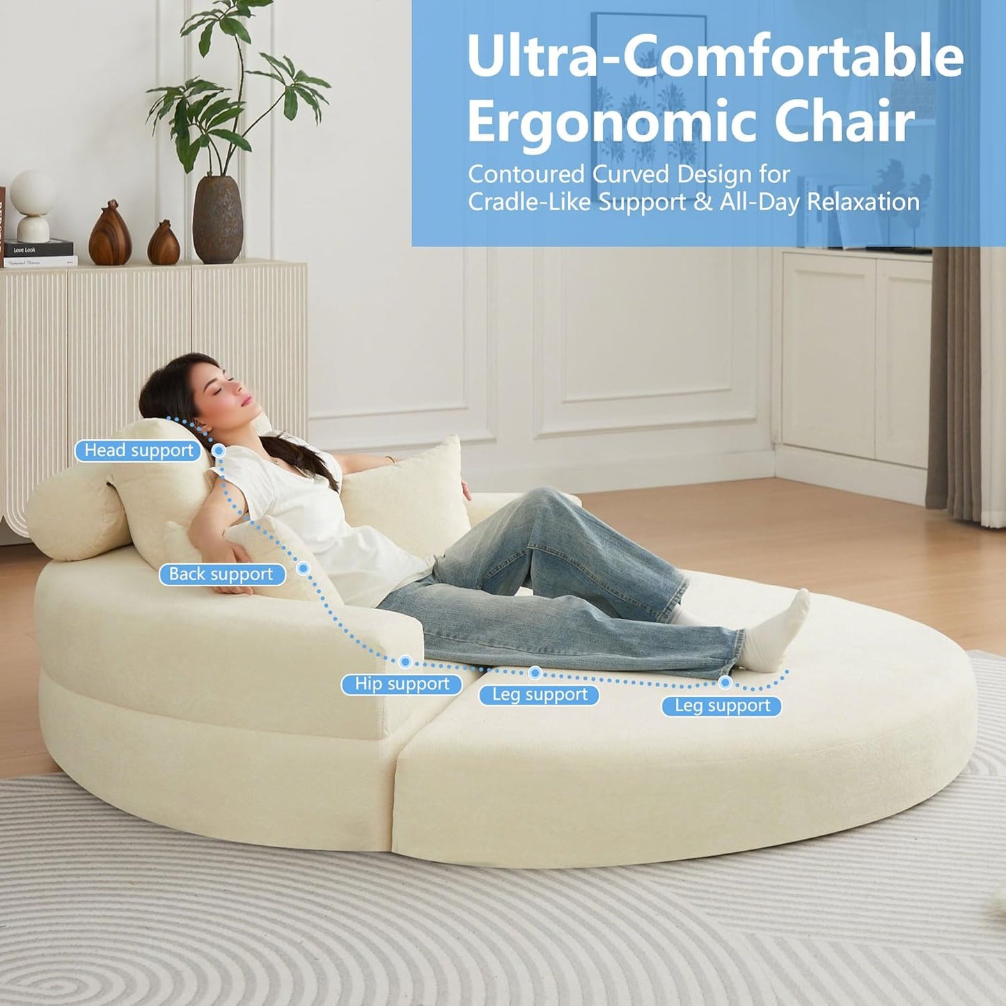 71" Convertible Sleeper Sofa Bed Upholstered Boneless Couch Floor Folding Sofa Bed Oversized Round Reading Chair, Living Room,Bedroom Apartment (Beige, 71")