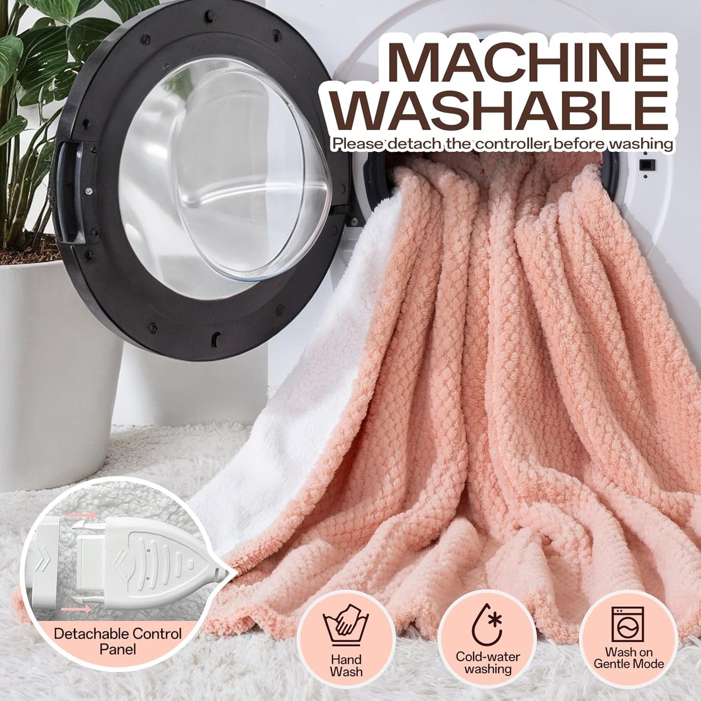 Heated Blanket Electric Throw, 50" x 60" 3D Pineapple Jacquard Blanket Soft Fluffy, Fast Heating Throw 8 Heating Levels & 8 Hours Auto Off with ETL & FCC Certification, Pink