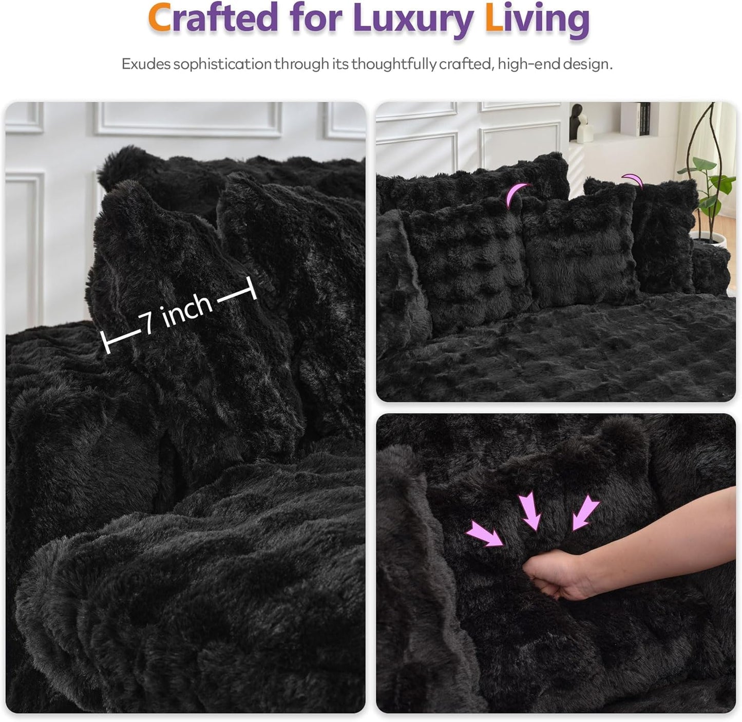 TYBOATLE 83’’ Oversized Round Chaise Lounge Chair Indoor w/Deep Seat, Round Memory Foam Couch, Comfy Fluffy Plush Chaise Lounge Indoor w/Double Cushion, Circle Bed for Livingroom, Bedroom (Black)