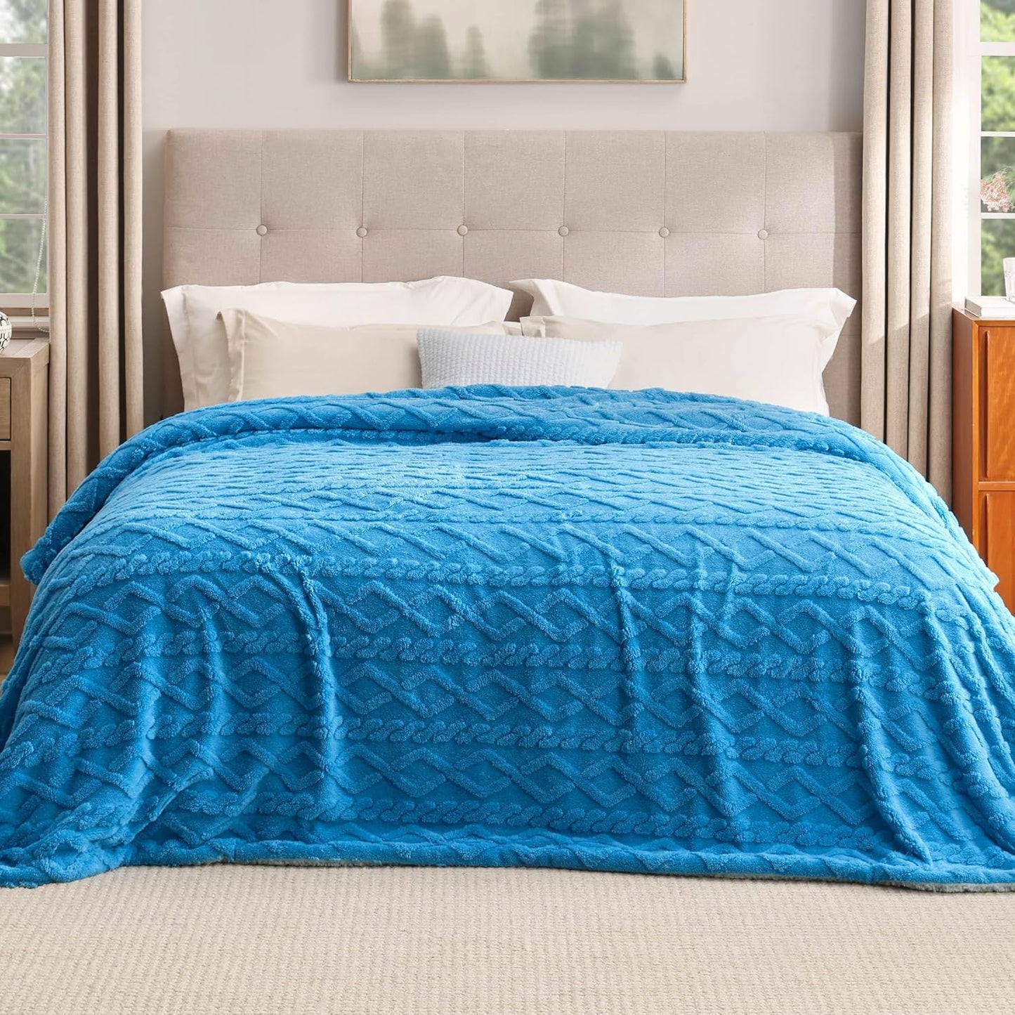 Bedsure Sherpa Fleece Throw Blanket for Couch - Soft Fluffy & Cozy Cable Jacquard Tufted Throw Blankets for Women Gift, Thick Warm Blanket for Winter and All Seasons, Grey, 50x60 Inches
